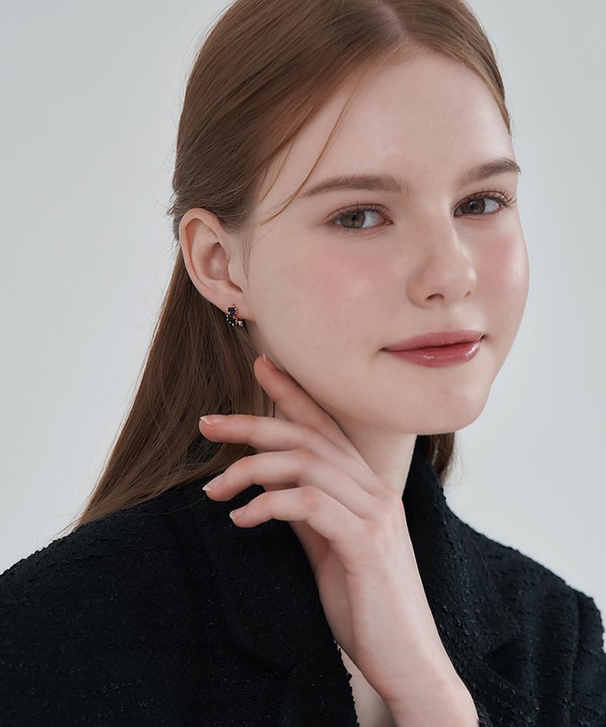 Ellejewelry 14K Gf Black Unique One-Touch Ring Earrings Elgpee544