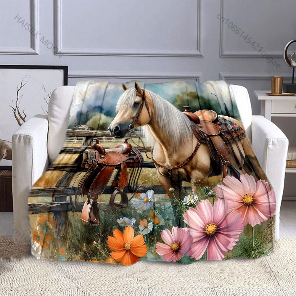 

Multi-Sizes Watercolor Style Horse Patterns Blanket Warm Soft for Sofa Bed Home Travel Camping Blanket All Seasons Holiday Gifts 75x90cm