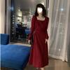 Red dress women's long-sleeved engagement dress can be worn daily Hepburn small red dress high-end temperament autumn and winter