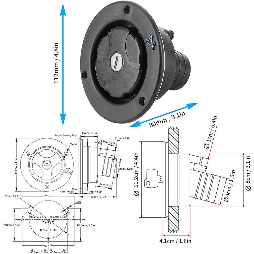 RV Accessories Gravity Fresh Water Fill Hatch Inlet Filter with Keys Lockable For Boat Camper Trailer Modified Parts Accessory