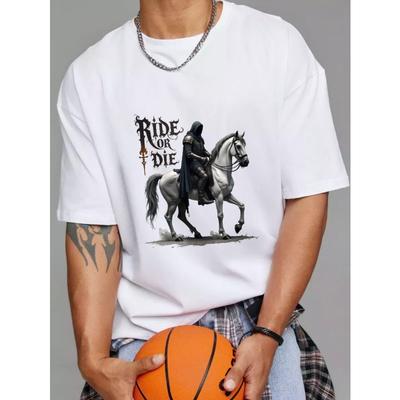 Balinti Marškinėliai Ride or Die Riteris ant Žirgo Grafinis Spaudinys Laisvalaikio Drabužis Vyrams