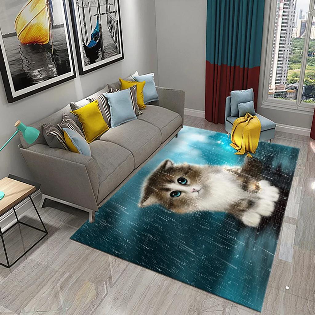 3D Cute Fantasy Cartoon Cat Carpet for Bathroom Kitchen Entrance Anti-Slip Mats Bedroom Doormat Living Room Welcome Decor Mats