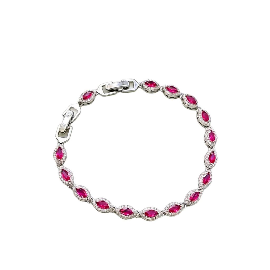 Elegant Ruby & Sapphire Marquise Bracelet - Simple Red Corundum Design