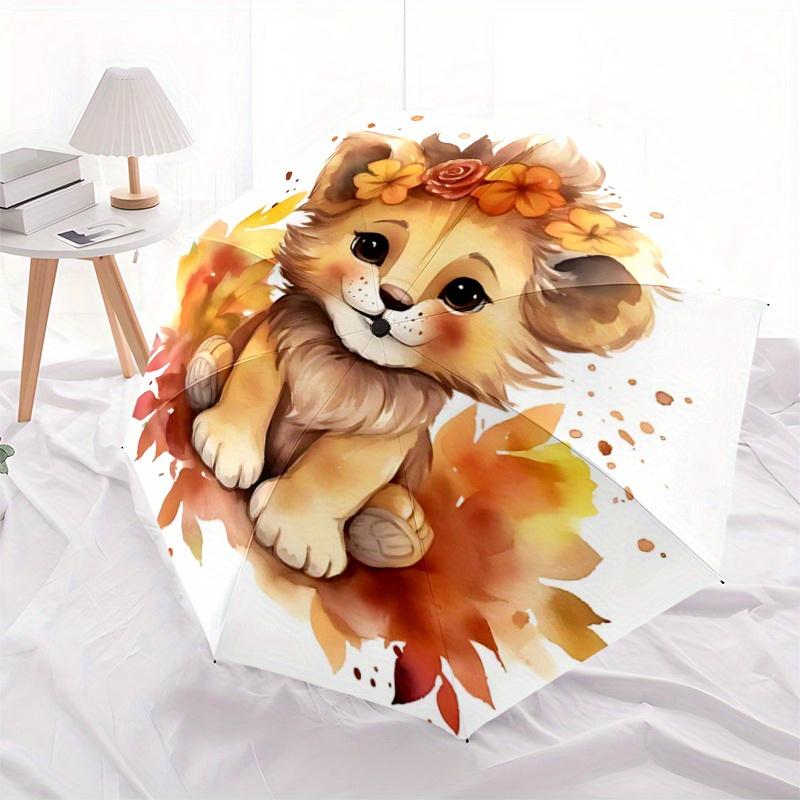 1pc Lovely Little Lion Cartoon Umbrella, Portable 3-Fold Compact Umbrella, Suitable for Camping, Hiking and Travel, Ideal Easter Birthday Gi
