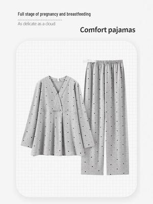 Plus Size Maternity Pajamas with Chest Pads for Spring and Autumn - Nursing Wear for Pregnant and Postpartum Women