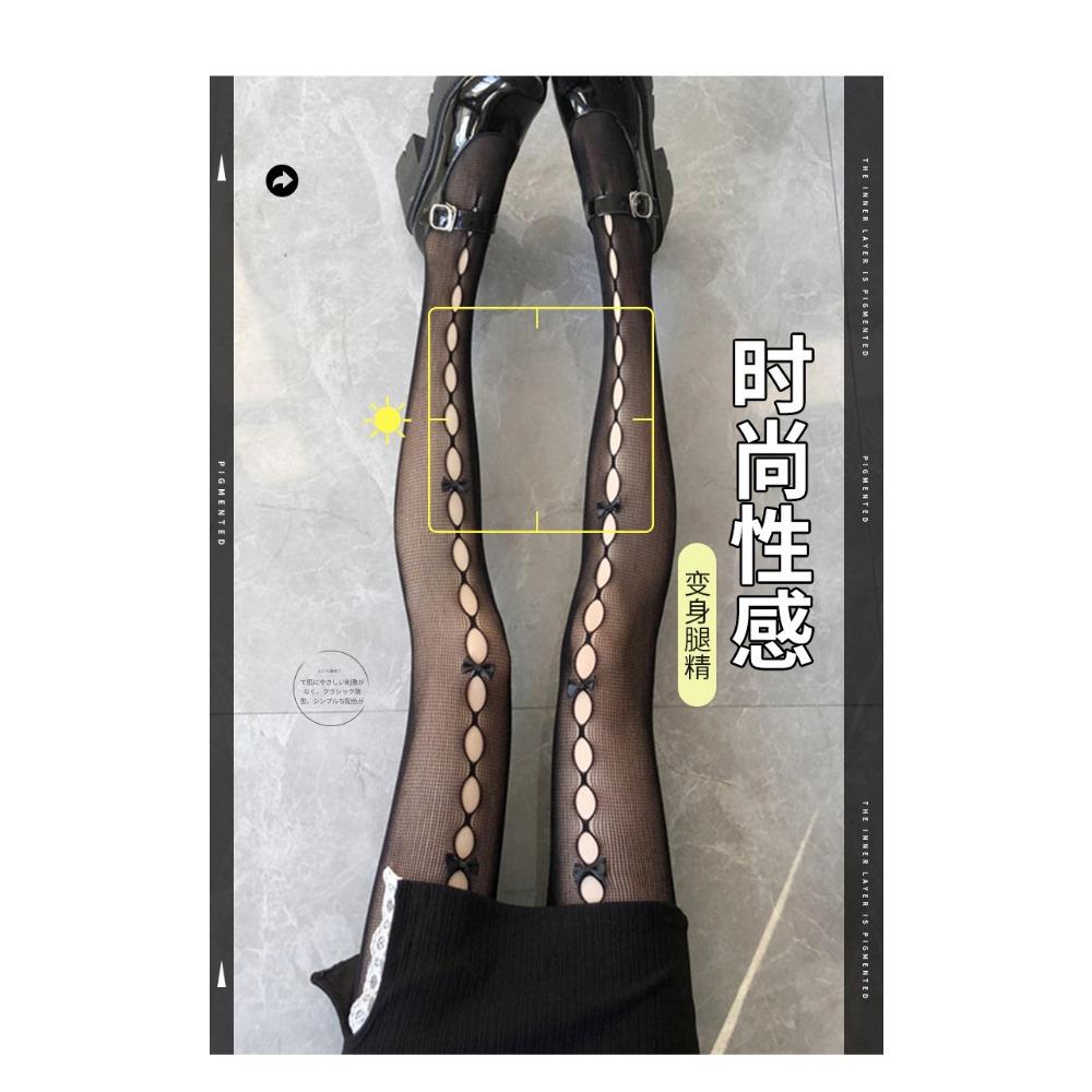 White Silk Fishnet Socks Summer Ultra-thin Bow Girl Japanese JK Black Stockings Sexy Hollow White Pantyhose