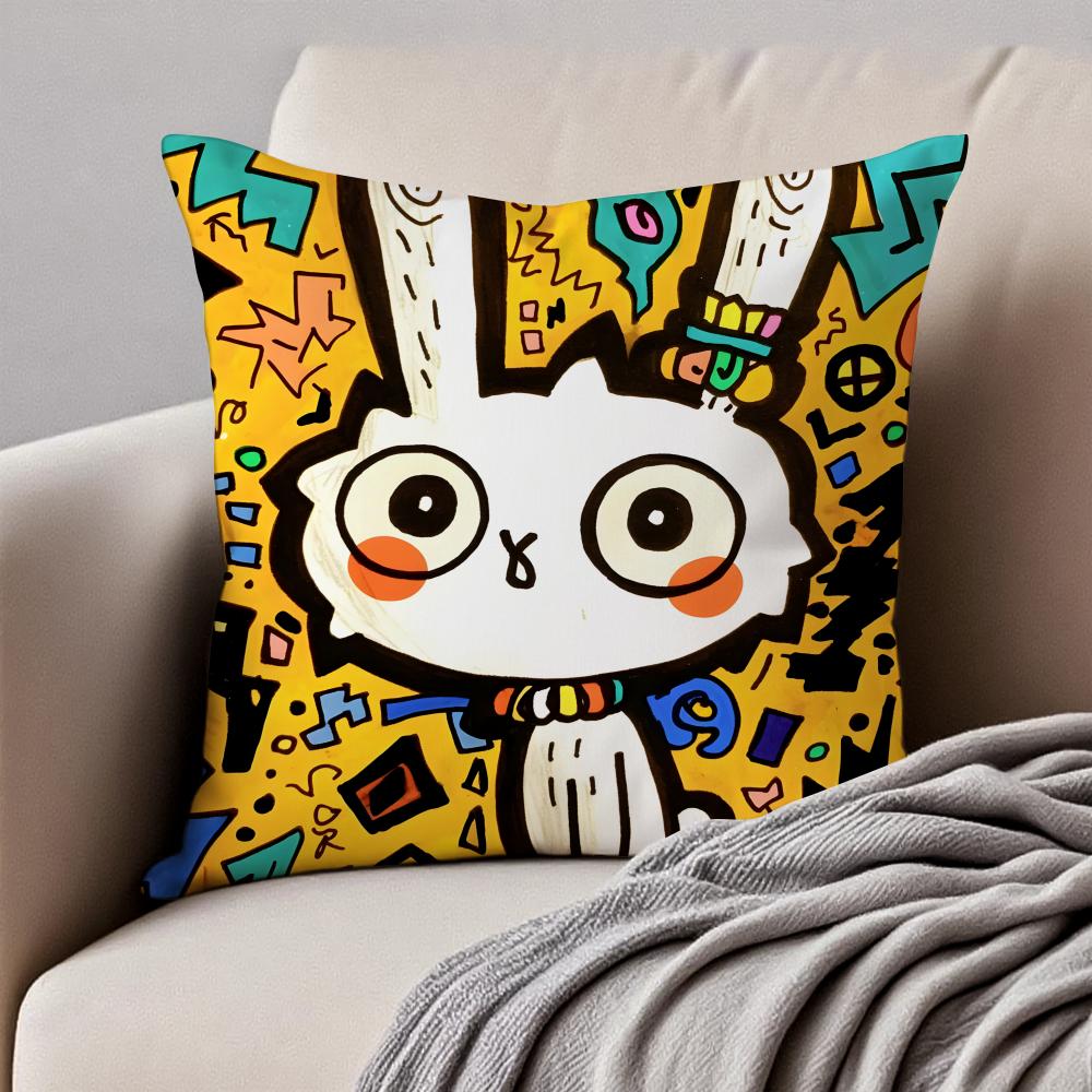 Hiphop Graffiti Stil Kaninchen Malerei Kissenbezug Kissenhülle Milbenschutz Unsichtbarer Reißverschluss Kurzer Plüsch Sofakissen