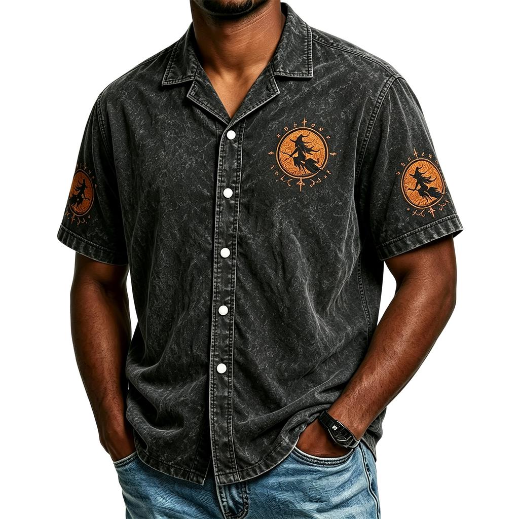 Men's Casual Halloween Print Short Sleeve Neck Shirt, Lightweight and Breathable