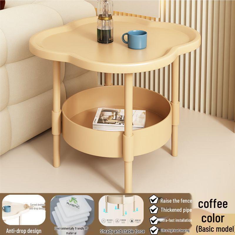 Nowoczesny Minimalistyczny Kremowy Stolik Nocny Koniczyna Czterolistna z Zakrzywioną Powierzchnią i Przechowywaniem