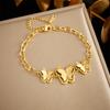 Gold Plated Butterfly Charm Bracelet, Dainty Paperclip Chain with Enamel Butterfly Pendants, Cute Fashion Jewelry for Women Gift