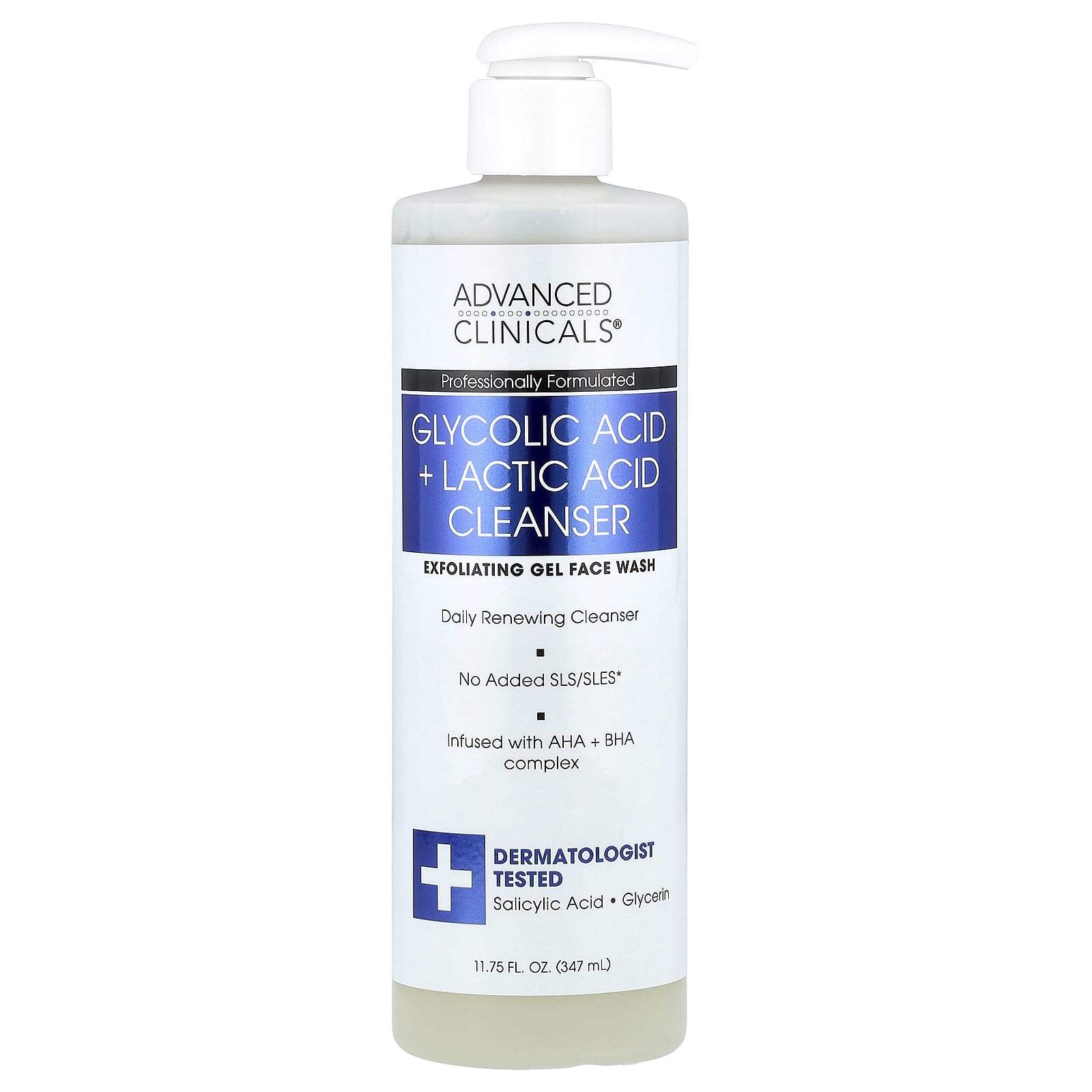 

Advanced Clinicals, Glycolic + Lactic Acid Cleanser, 347 ml (11.75 fl oz)