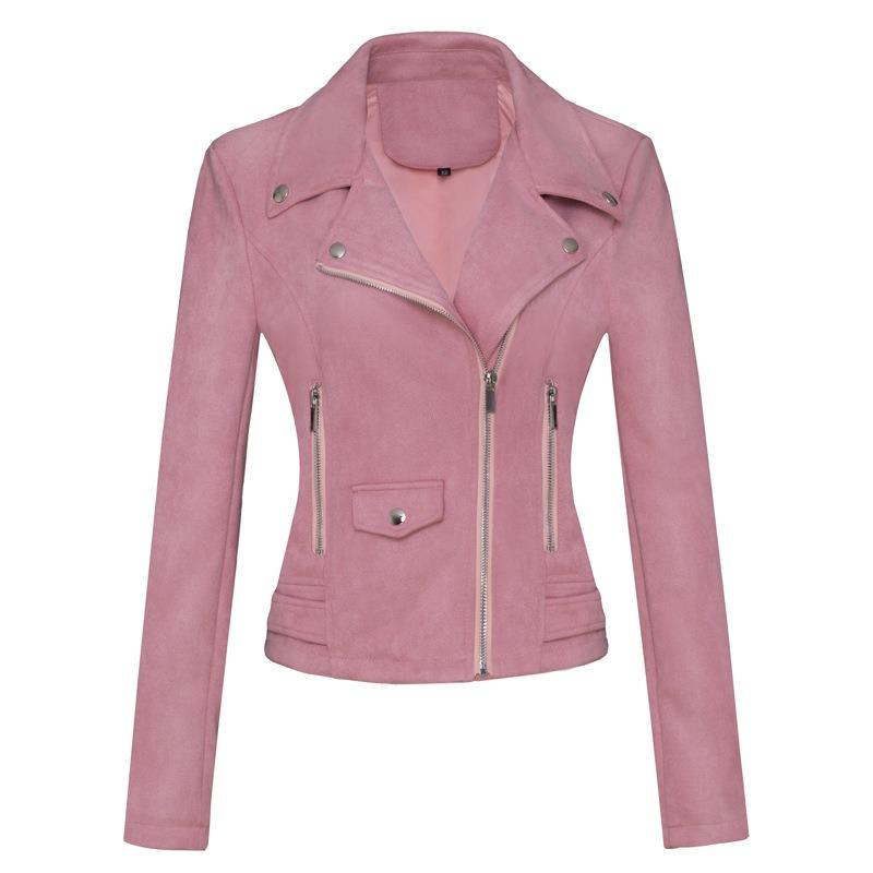 New Women's Motorcycle Jacket, Women's Leather Jacket Short, Slim Suede Leather Jacket Women's
