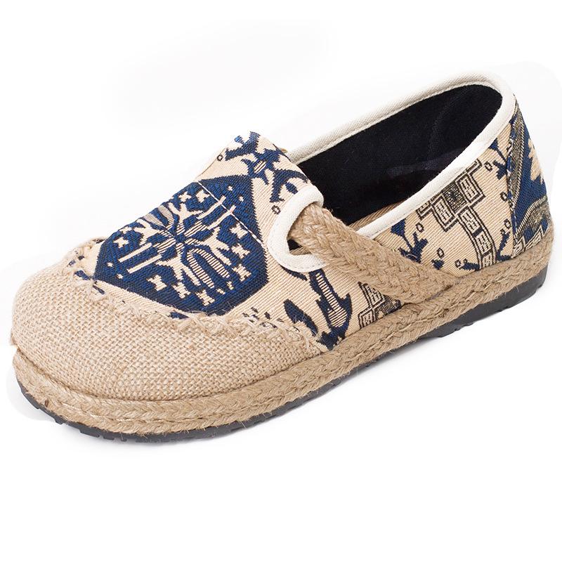 

Круглая головка хлопчатобумажной и льняной этнической ткани обувь женская обувь ханьфу старинные плоские каблуки 40 синий