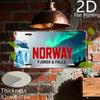 D retro aluminiumsskilt for norsk fjordfoss med nordlys og bre-design rammeløst metalskilt