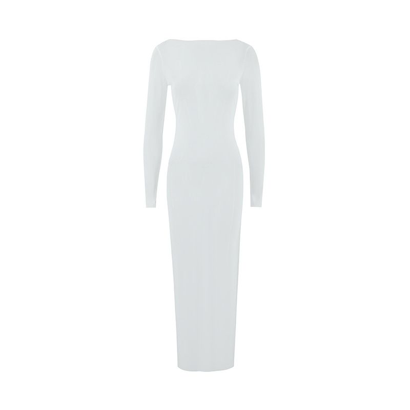 

Fashion Wind Slim and Ultra-Thin Sheer Mesh Long Sleeves Long Dress Beach Sexy Temptation Bikini Smock Dress White S