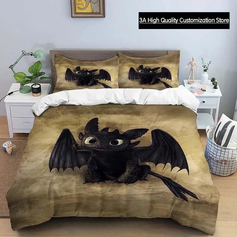 Cartoon Dragon Bedding Set Cute Lovely Duvet Cover with Pillowcase Single Double King Comforter Bed Cover Home Textile
