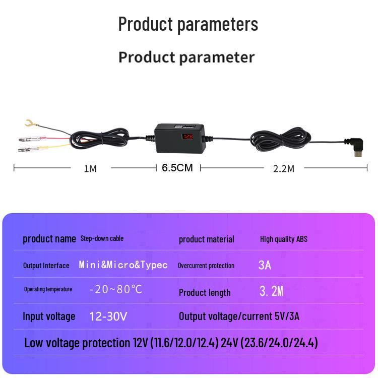 Caricabatteria per auto a tensione regolabile con dash cam time-lapse e display digitale