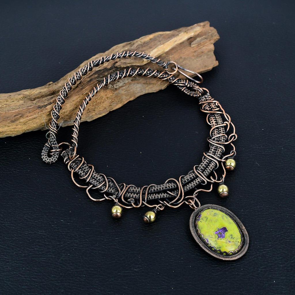Stichtite 999 Copper Wire Wrapped Necklace Adjustable, Chain Necklace Handmade Gemstone, Gift For Mom Antique Jewelry