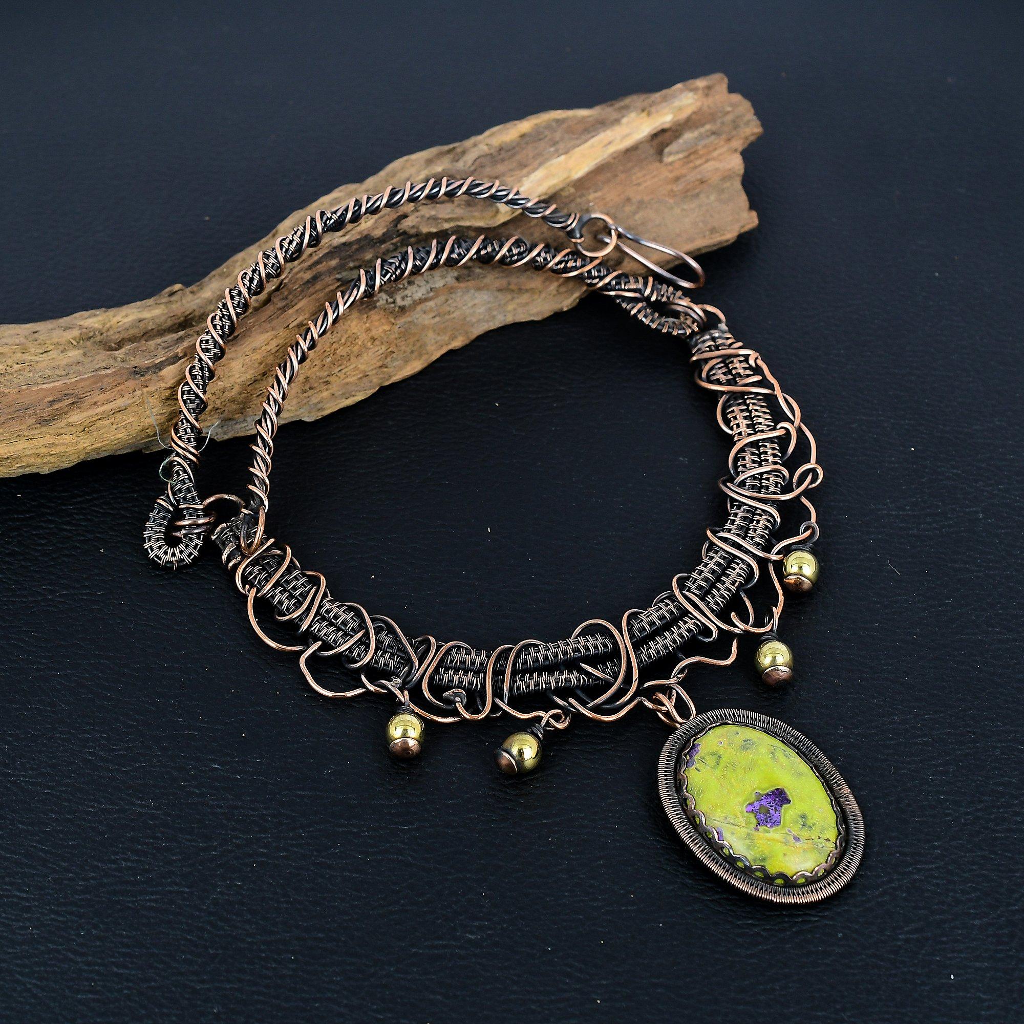 

Stichtite 999 Copper Wire Wrapped Necklace Adjustable, Chain Necklace Handmade Gemstone, Gift For Mom Antique Jewelry