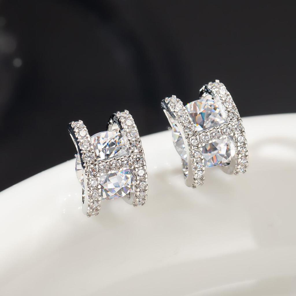 Orecchini a lobo geometrici di lusso da donna, stile coreano, con lettera H