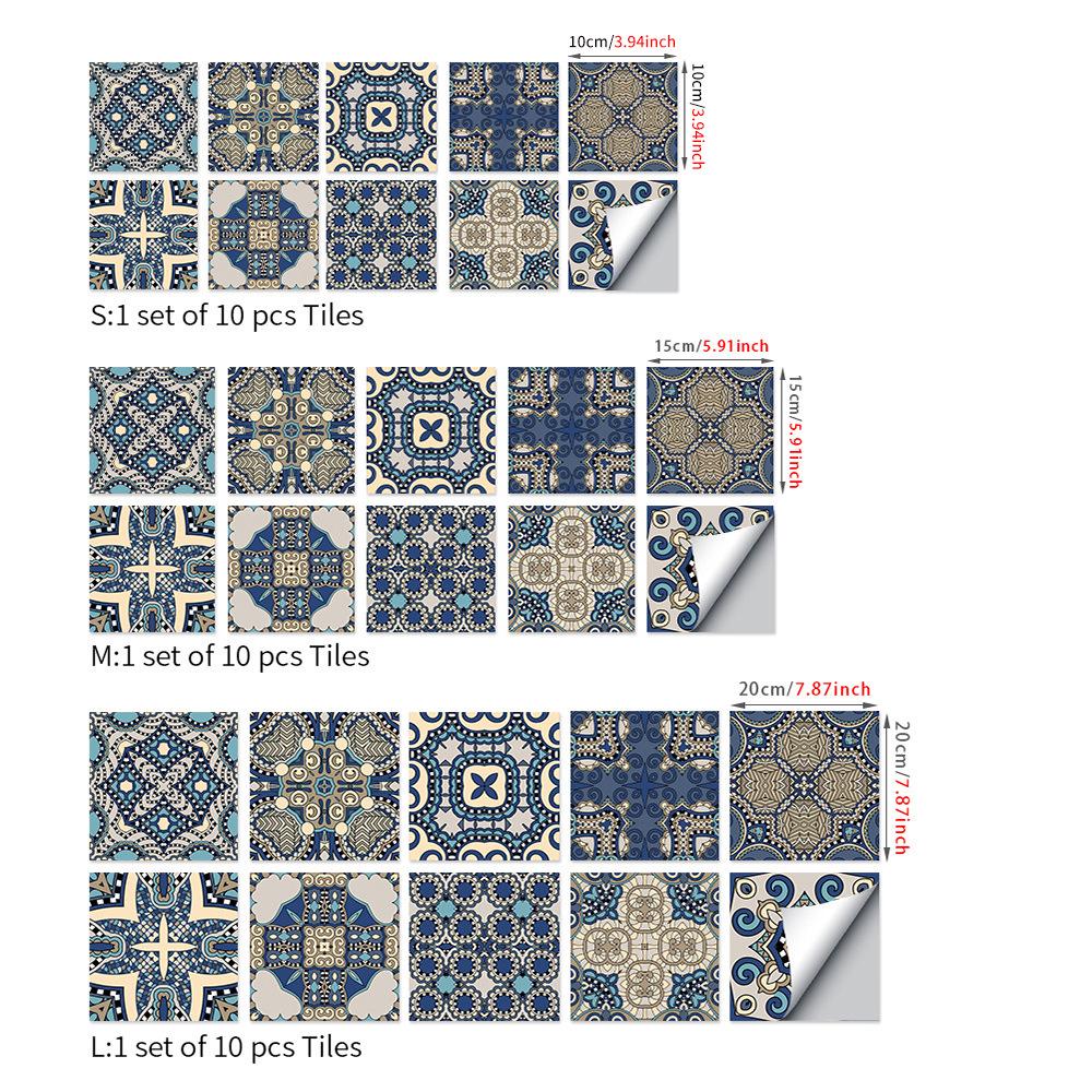 10-Pack European Style Floral Tile Wall Stickers for Living Room and Bathroom - Self-Adhesive PVC Crystal Film