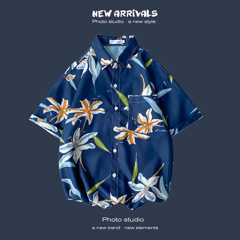 Camisa de Verano Coreana Retro Floral Holgada para Pareja - Top de Manga Corta para Hombre a la Moda