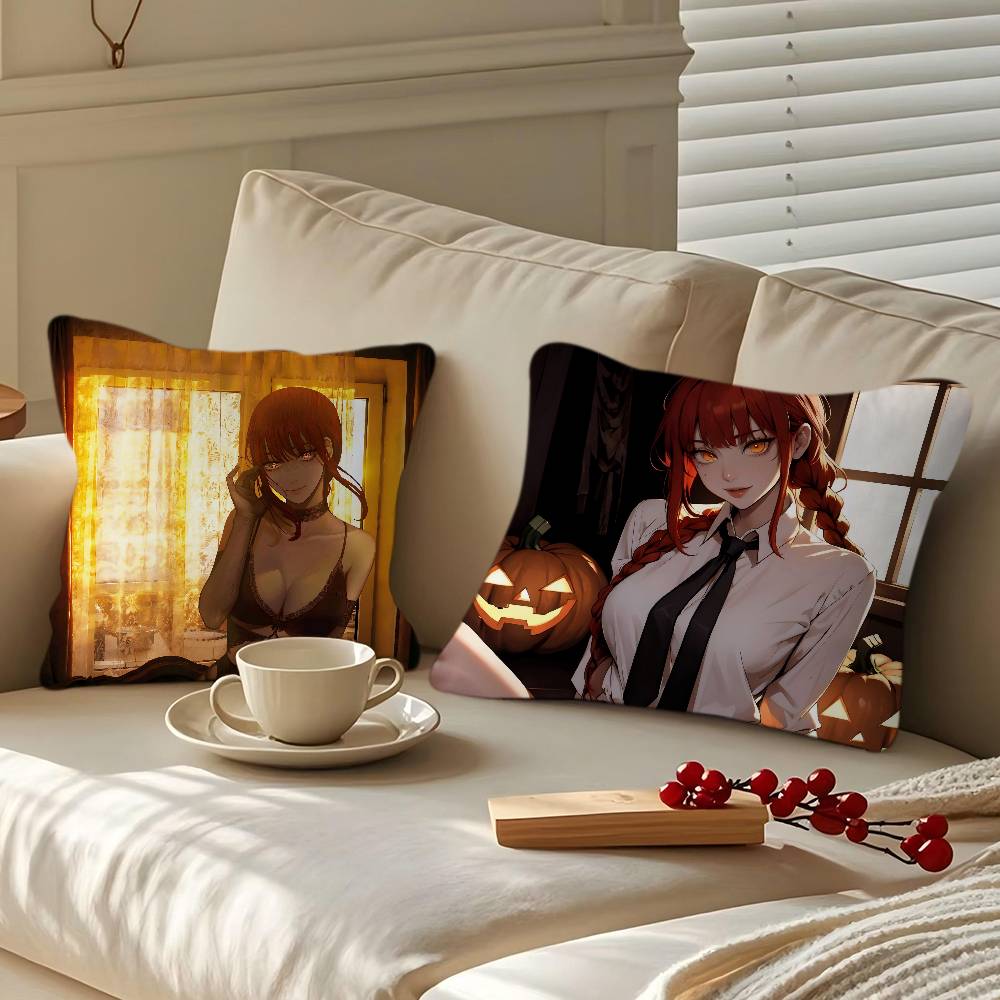 Anime M-Makima Throw Pillow Cover 45x45cm Soft Cozy Cotton Decorative Pillowcase Covers With Zipper For Couch Sofa Bedroom