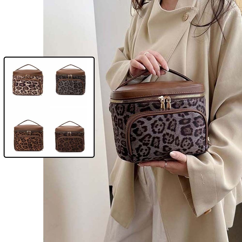 Large Capacity Make Up Pouch Bag Leather Pouch for Make Up Kit Leopard Print Cosmetic Bag Daily
