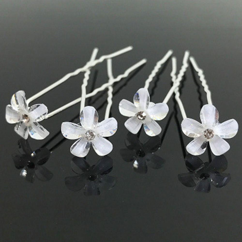 Metal Bridal Hairpin U-shaped Rhinestone Hair Clip Elegant Crystal Flower Hair Fork  Wedding