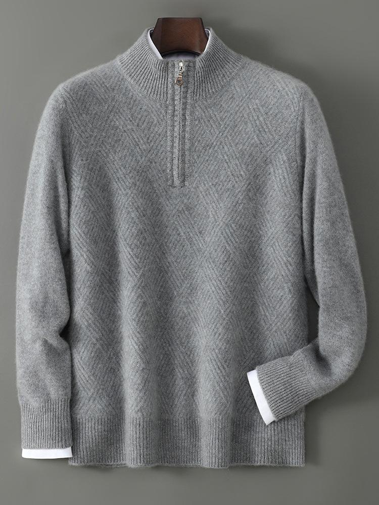 Men's Pure Wool Half-High Collar Zipper Sweater – Thick, Loose, Fashionable, Warm, and Skin-Friendly Layering Shirt