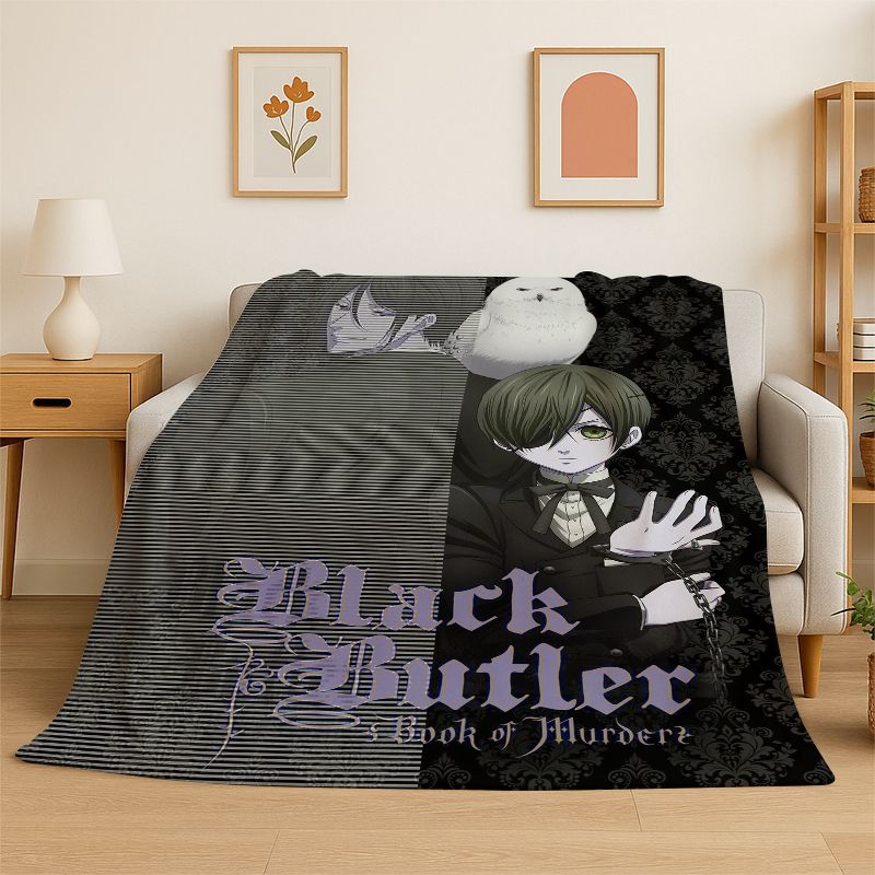 Black Butler Cartoon Anime Flanelldecke Weiche Warme Überwurfdecke für Schlafzimmer Wohnzimmer Bett Reise Camping Picknick Geschenk