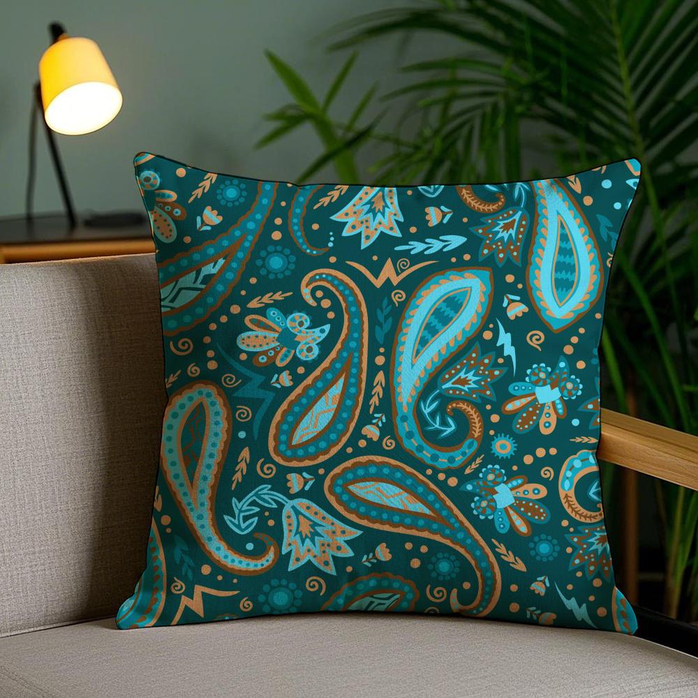 Color Paisley Pattern Pillow Case Silky Elegant Comfort Sofa Bed Invisible Zipper