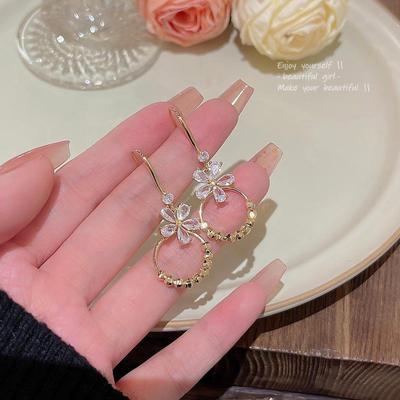 Trendy Zircon Flower Earrings for Women - Versatile and Elegant Ear Hooks