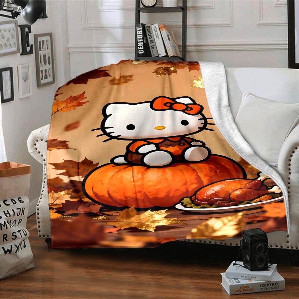 1pc Hello Kitty Thanksgiving blanket Lightweight Flannel Throw for Sofa Bed Travel Camping Livingroom Office Couch Chair