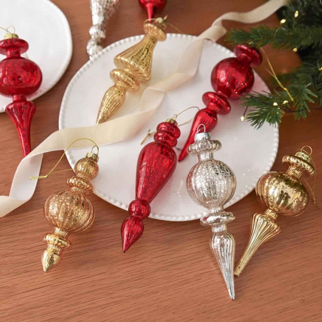 6 Pieces Glass Christmas Tree Ornament Textured Hanging with Suspended Loop Sparkling