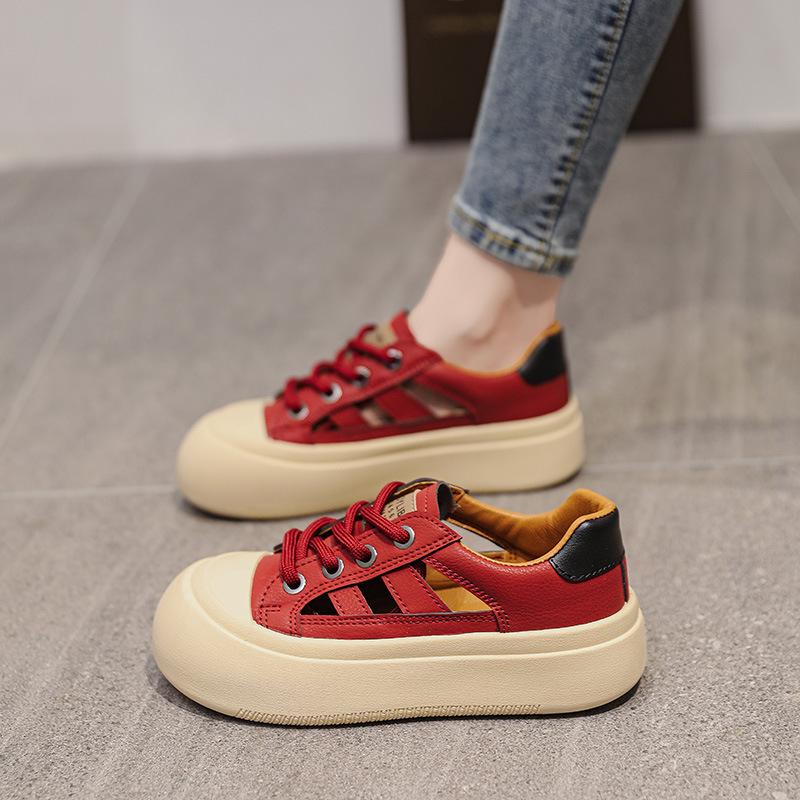 Casual Thick Bottom Hollow Out Breathable Low Heel Women Shoes 2024new Fashion Simple Color Matching Shoes for Women Summertime