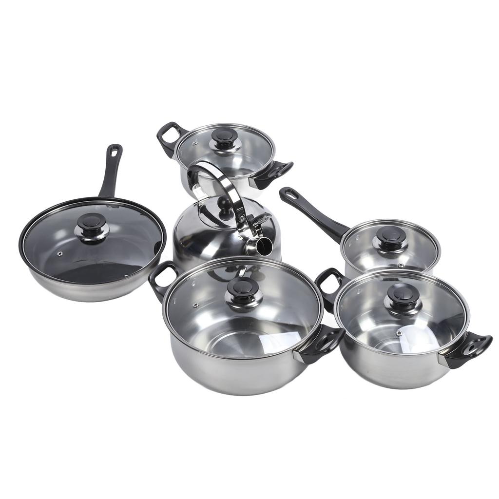 Kitchen Cookware Set Stainless Steel Pots Pans Set Includes Saucepan Stock Pot Non Stick Frying Pan