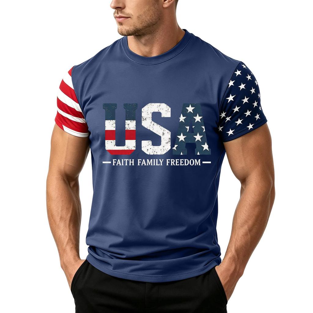 Men's Independence Day Flag Print Short Sleeve T-Shirt, Loose Casual Daily Summer Tops