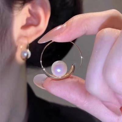Round Circle Pearl Hoop Earrings Simple Atmospheric Design Light Luxury Senior Sense Women's Fashion Everyday Ear Jewelry