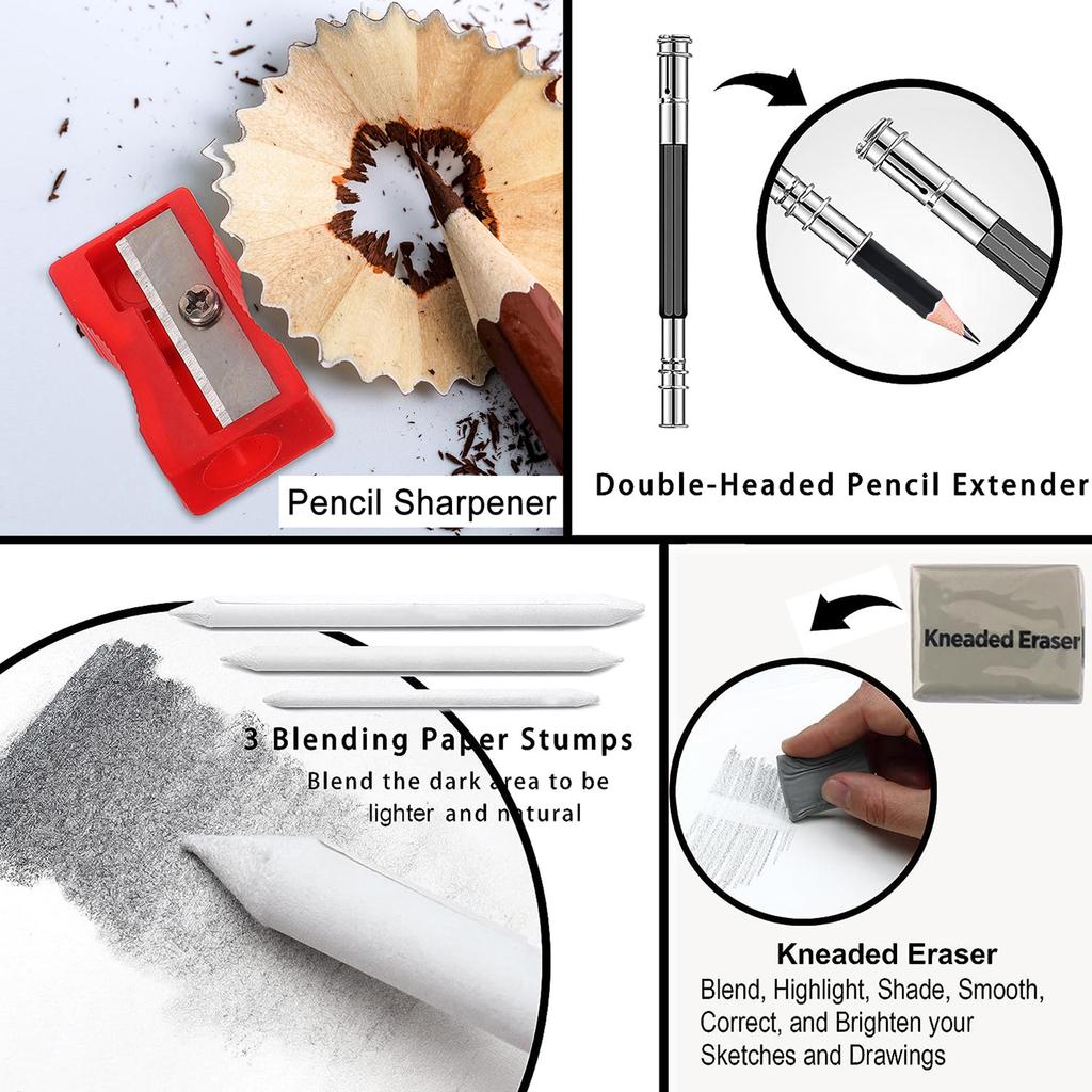 20/38/42/48 Pcs Sketch Pencil Set Sketching Kit Roll Up Canvas Wrap Bag Drawing Art Supplies Charcoals Kneaded Eraser PencilCase