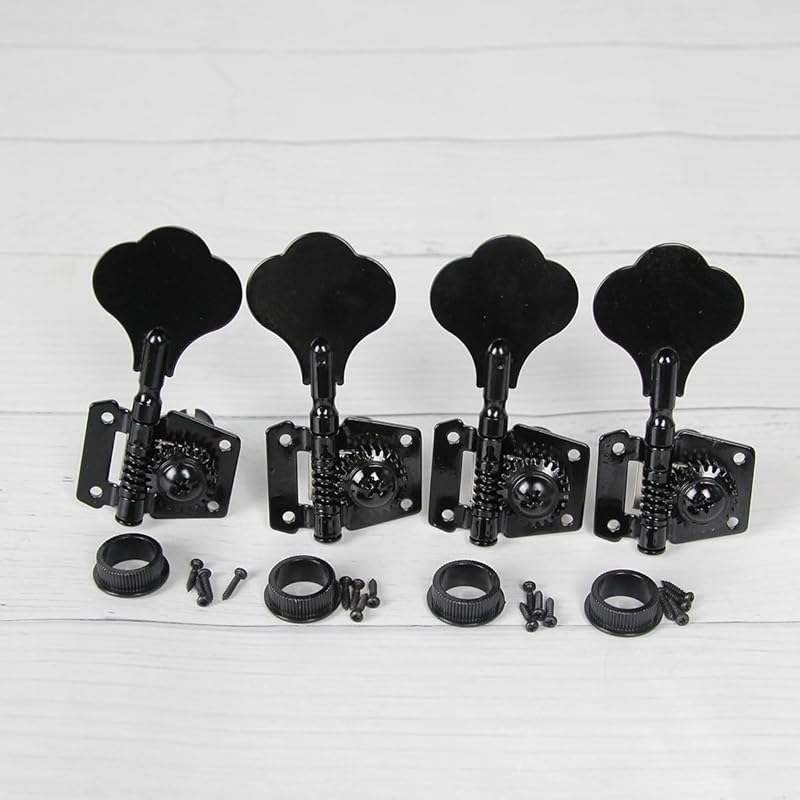 FLEOR 4Pcs Left Handed Vintage Open Gear Bass Guitar Tuning Keys PB JB Bass Guitar Tuning Machine Head 4L Black