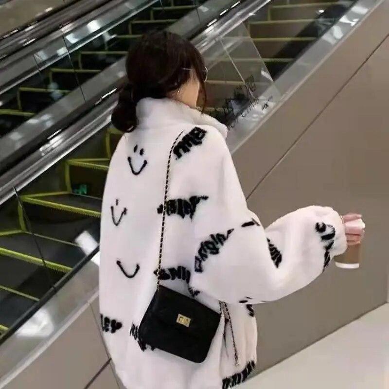 Iarnă coreeană largi bumbac căptușit femei haine din lână de miel blană groasă și caldă haine cu talie largă