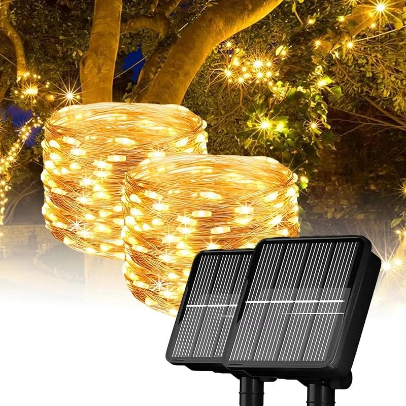 Outdoor Solar-Lichterkette 300/200/100/50 LED Feen-Girlande 8 Modi Garten Hof Baum Weihnachtsfeier Wasserdichte Kupferdraht-Lampe
