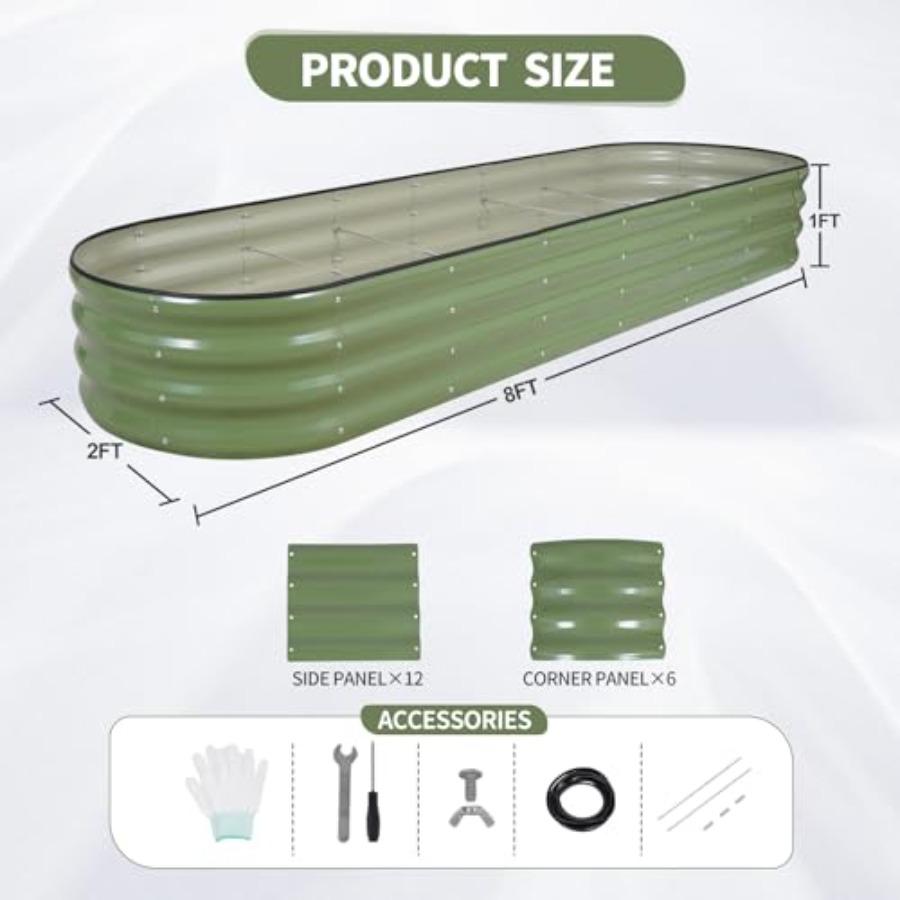 Galvanized Raised Garden Bed 8x2x1FT Metal Planter Boxes Outdoor Oval Steel Raised Bed Kit for Gardening with Protective Tape B