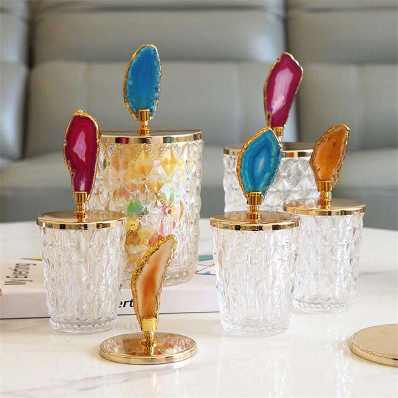 Nordic Relief Glass Storage Jar – Decorative Canister with Natural Agate Lid for Tea, Candy & Spices