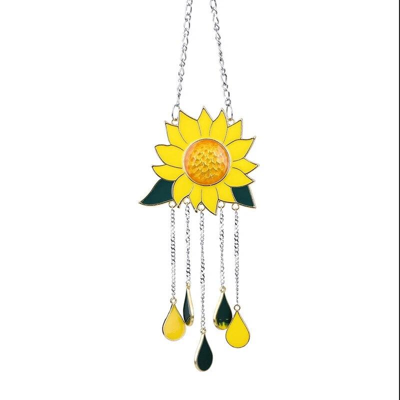 Bellissima decorazione per pannelli sospesi per finestre in vetro colorato con girasole con catena per ornamenti domestici, decorazioni per la casa, campanelli eolici