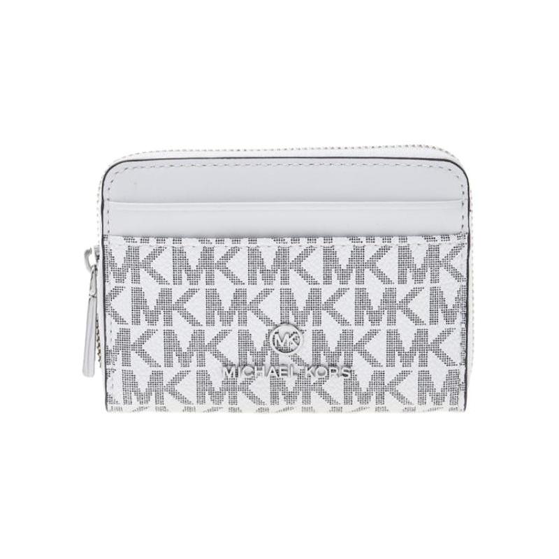 MICHAEL KORS Jet Set Brand Logo Letter Logo Canvas with Leather Coin Purse Small Size Women s White with Black чёрный