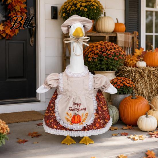 Feiertagsgans Bekleidung für Gartendekoration Thanksgiving Veranda Outfits 23" Statue, Herbst Ahornblatt Gartenskulptur Verwandlungsanzüge Kürbis Kleidung,