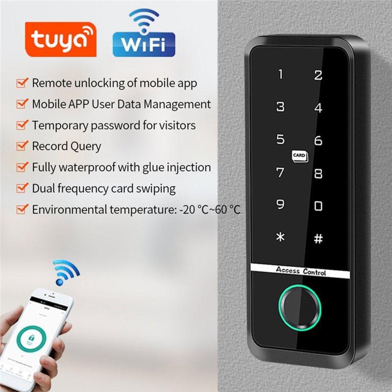 A25F-RFID Keypad Tuya Smart Door Lock Fingerprint Access Control Electronic Gate Opener Home Security System 10PCS Card Included