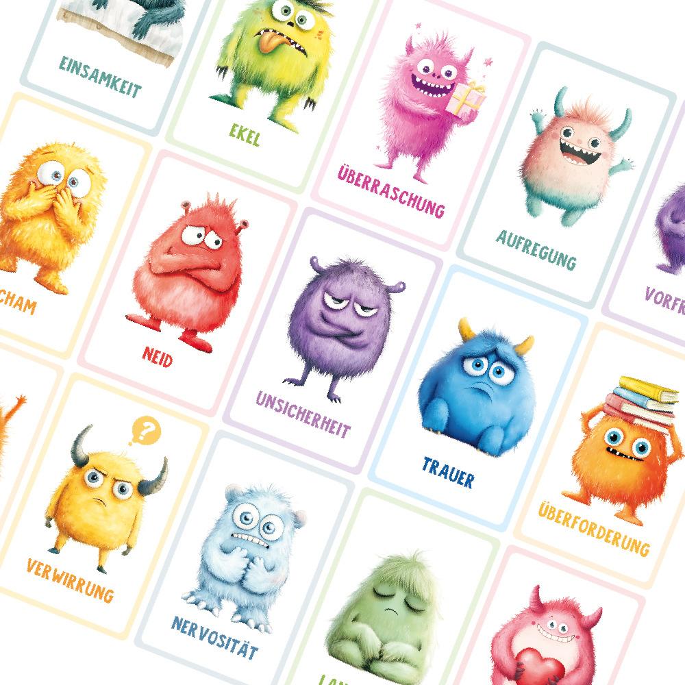 32Pcs German Emotion Monster Realistic Picture Cards Kids Feelings Flash Cards For Toddler Learning Family Game For Girls Boys